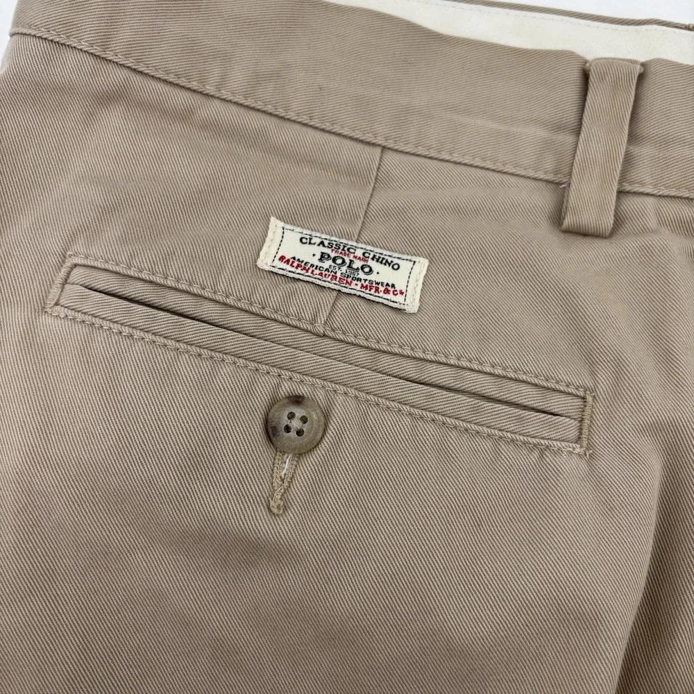 Polo Ralph‎ Lauren Pants Mens 33x32 Khaki Beige Chino Straight Leg Pleated Front